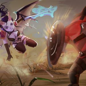 Thumbnail of Axe and Queen of Pain Digital Art